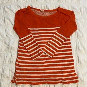 J. Crew Orange and White Stripe Long Sleeve Tee